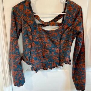 Free people Women's Floral Long-Sleeve Crisscross V-Neck Top - Rust Blue